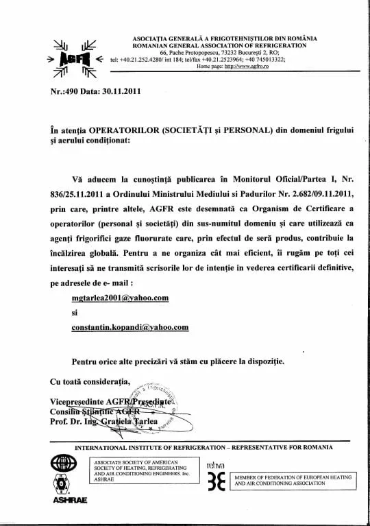 Anunț important privind Regulamentul (CE) 842/2006 — text integral în imagine