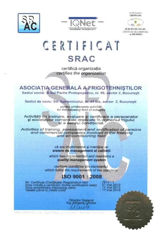Certificat SRAC — AGFR certificată la nivel european